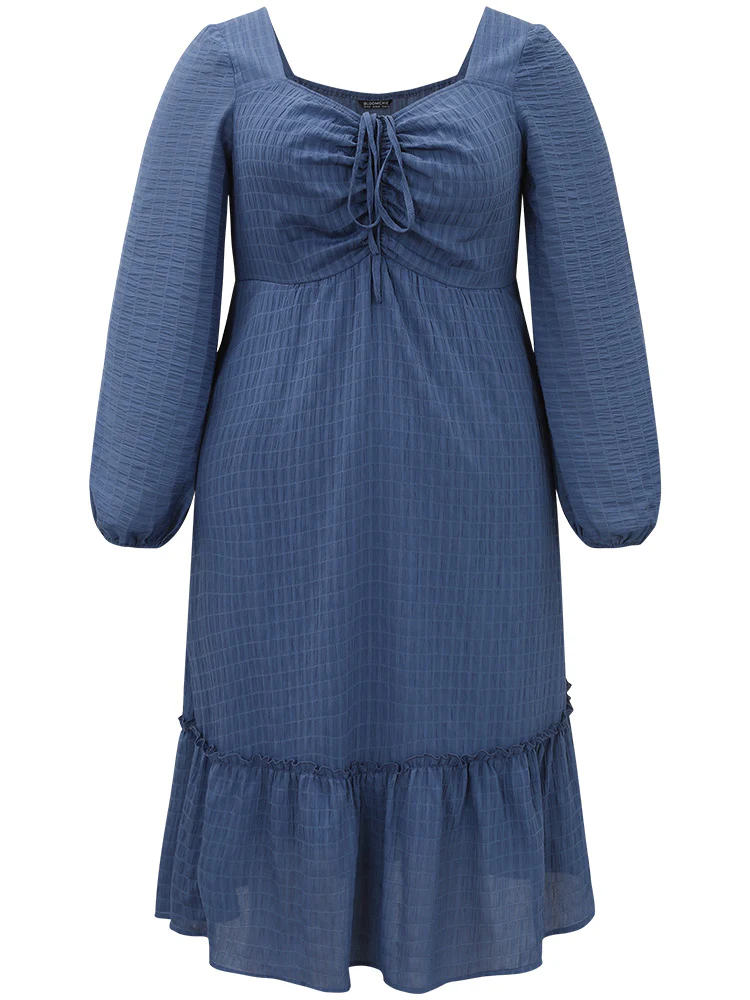 Solid Plisse Ties Frill Trim Ruched Dress - Image 8