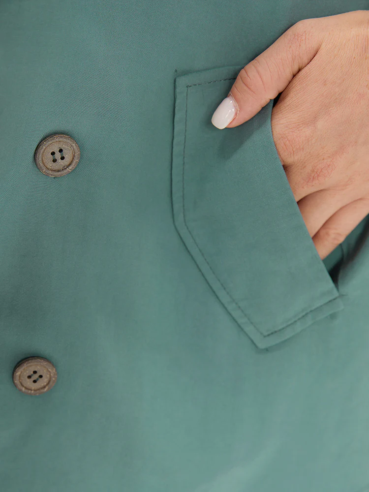 Solid Pocket Asymmetrical Neck Roll Tab Sleeve Jacket - Image 8