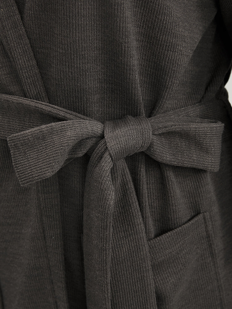 Solid Pocket Belted Open Front Heather Coat - Image 6