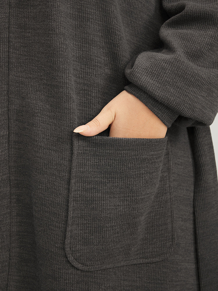 Solid Pocket Belted Open Front Heather Coat - Image 8