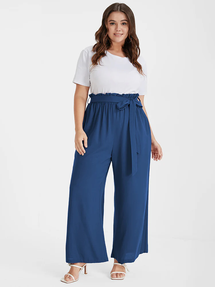 Solid Pocket Belted Straight Pants - Image 2