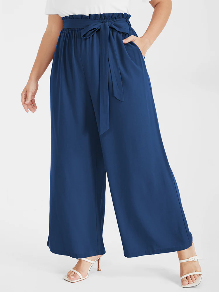 Solid Pocket Belted Straight Pants - Image 3