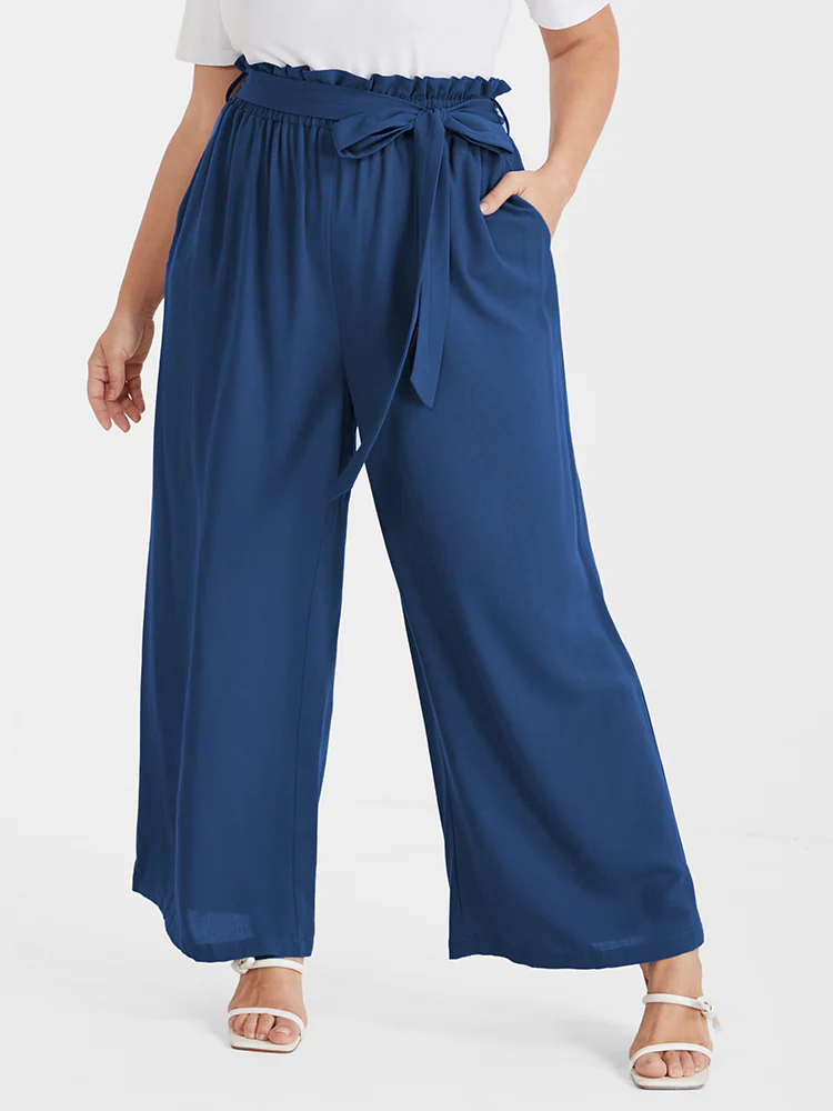 Solid Pocket Belted Straight Pants - Image 4