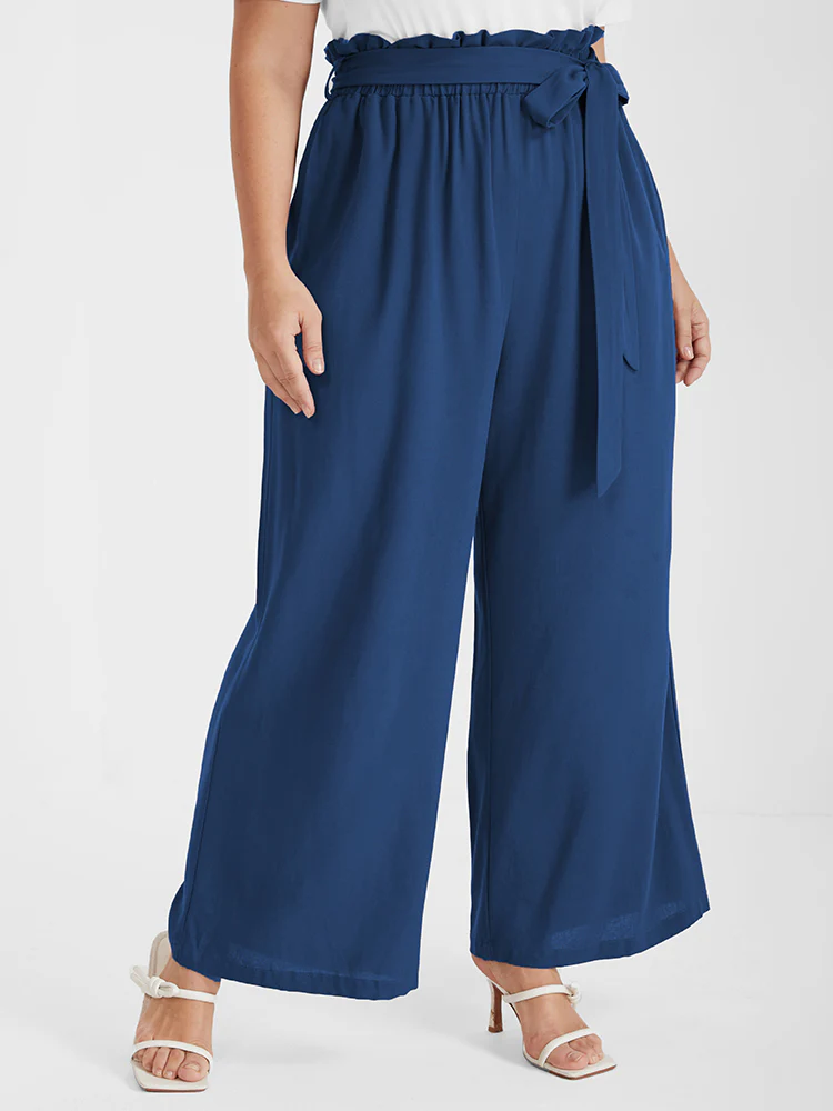 Solid Pocket Belted Straight Pants - Image 5