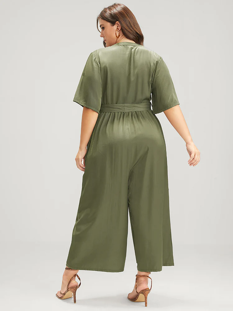 Solid Pocket Button Belted Jumpsuit - Image 5