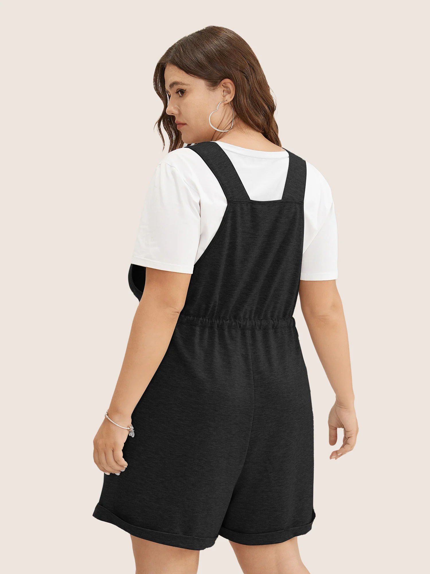 Solid Pocket Drawstring Overall Romper - Image 2