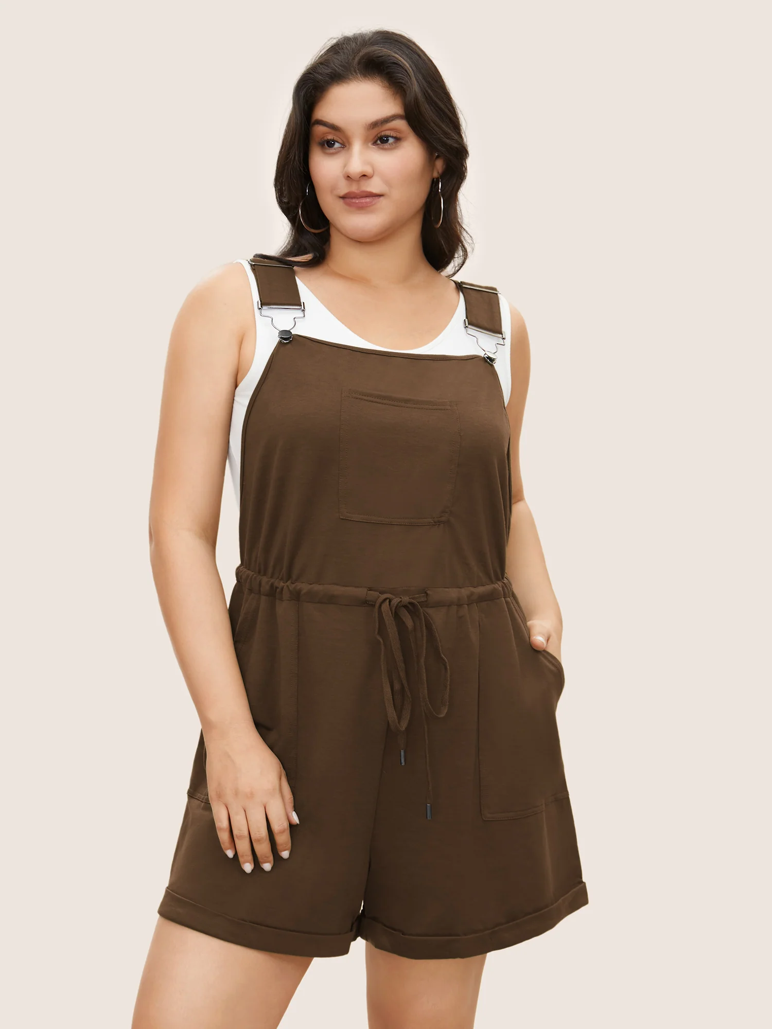 Solid Pocket Drawstring Overall Romper - Image 4