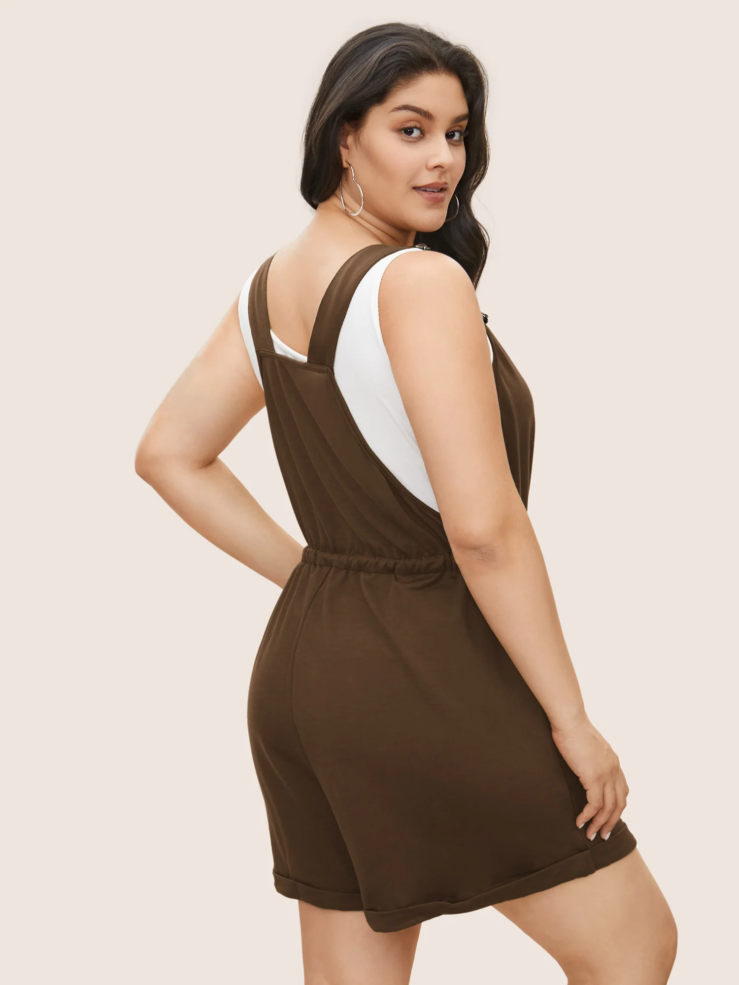 Solid Pocket Drawstring Overall Romper - Image 7