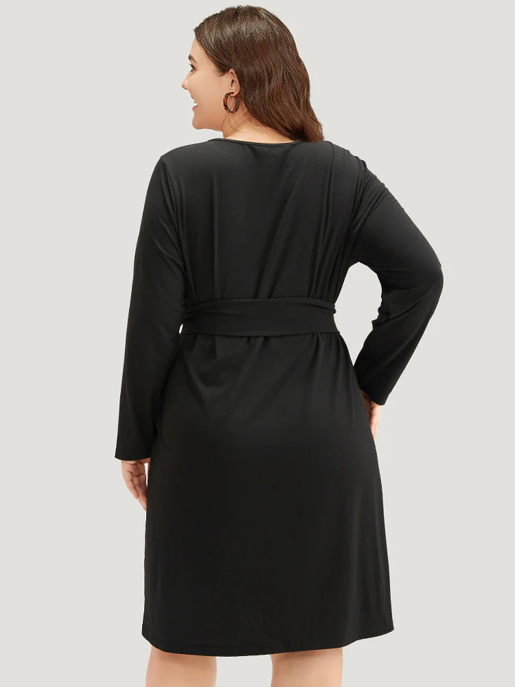 Solid Pocket Drawstring Ties Dress - Image 4