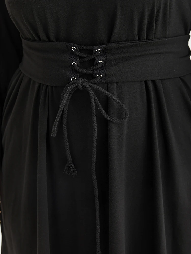 Solid Pocket Drawstring Ties Dress - Image 7