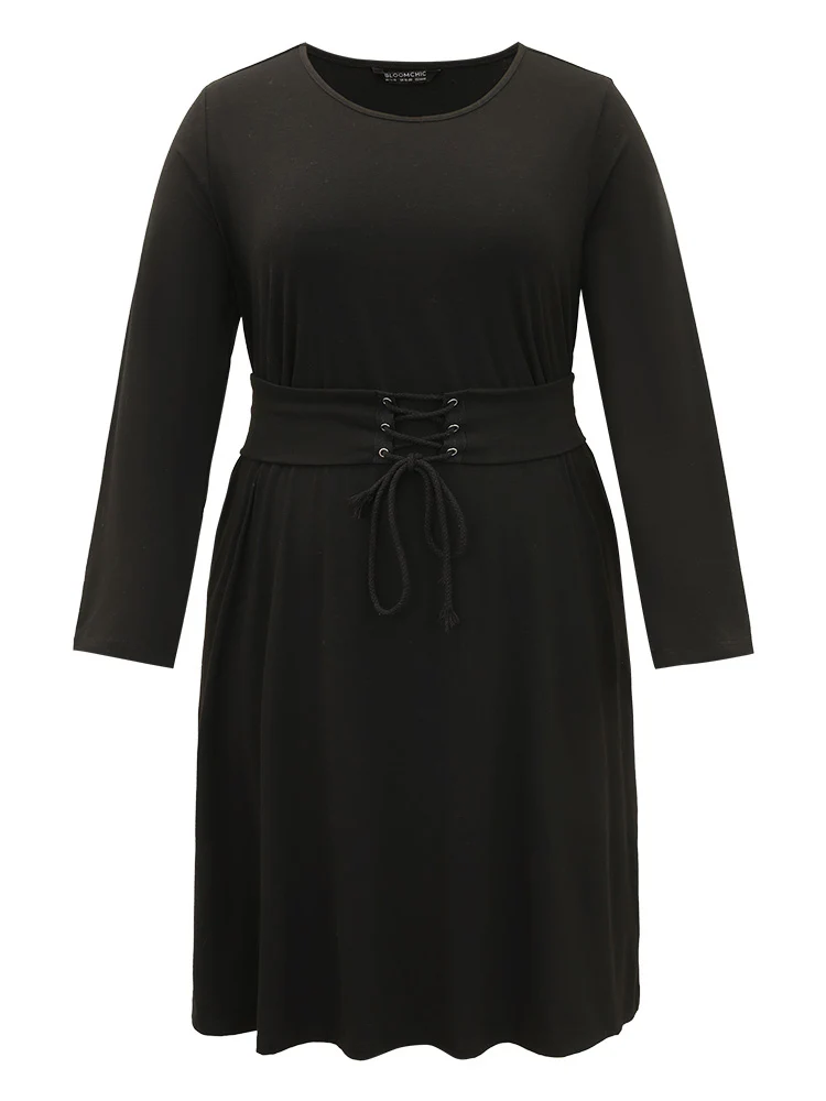 Solid Pocket Drawstring Ties Dress - Image 8