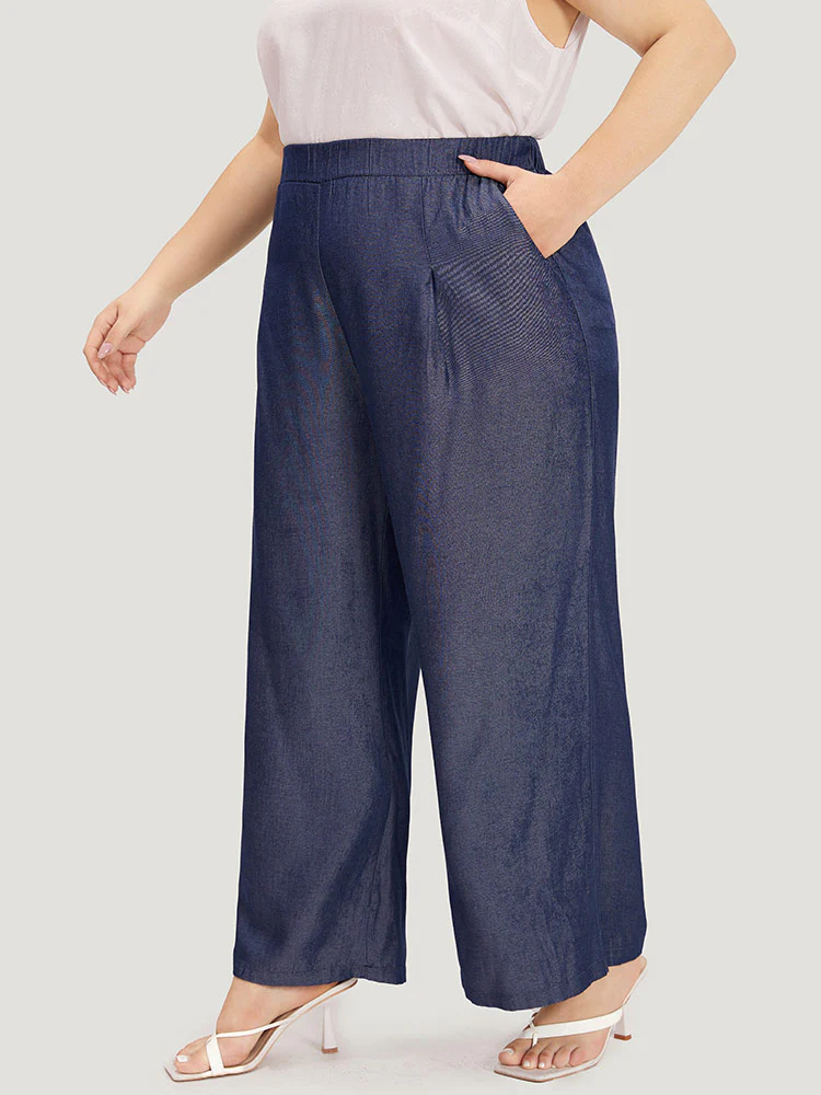 Solid Pocket Elastic Waist Woven Pants - Image 3