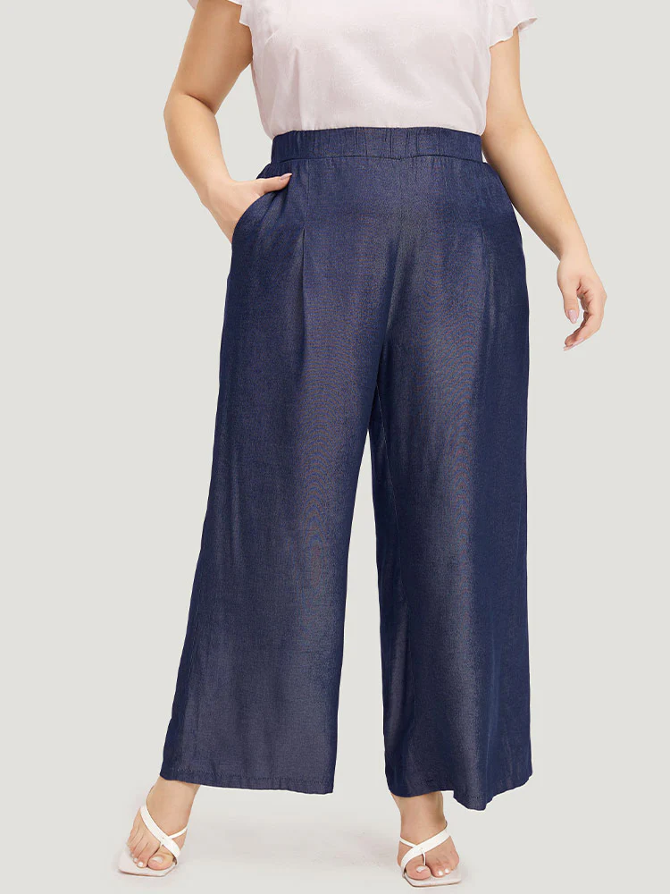 Solid Pocket Elastic Waist Woven Pants - Image 4