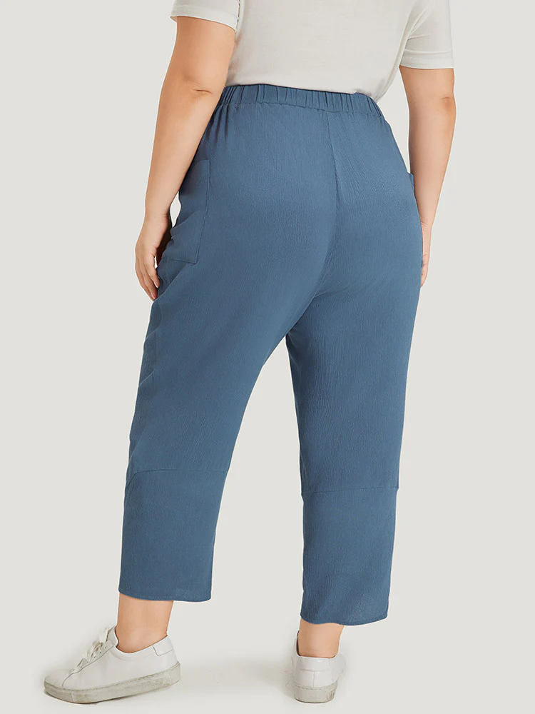 Solid Pocket Elastic Waist Wrap Hem Pants - Image 5