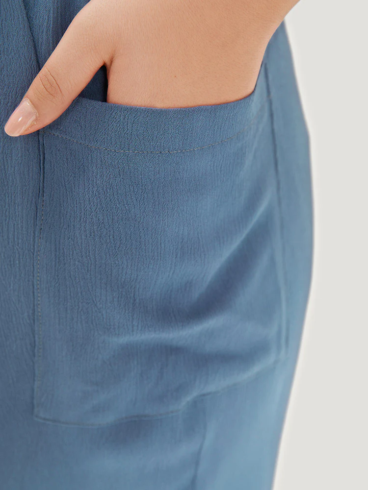 Solid Pocket Elastic Waist Wrap Hem Pants - Image 7