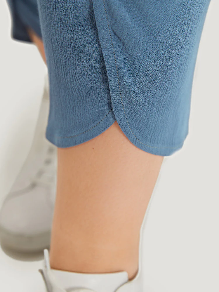 Solid Pocket Elastic Waist Wrap Hem Pants - Image 8