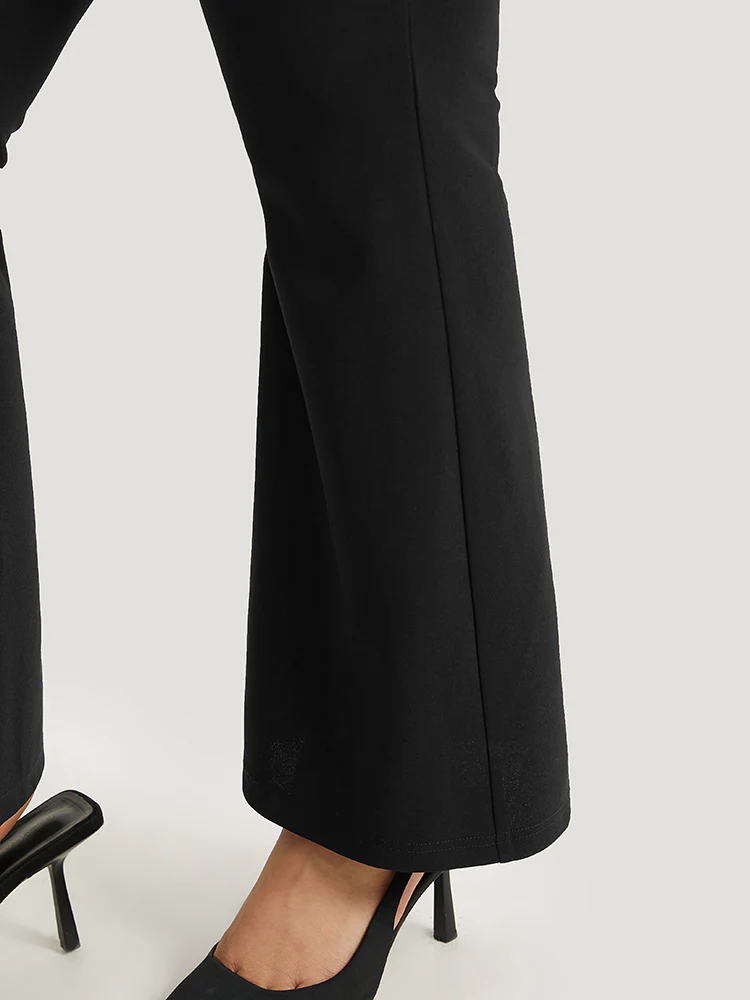 Solid Pocket Flare Leg Elastic Waist Pants - Image 6