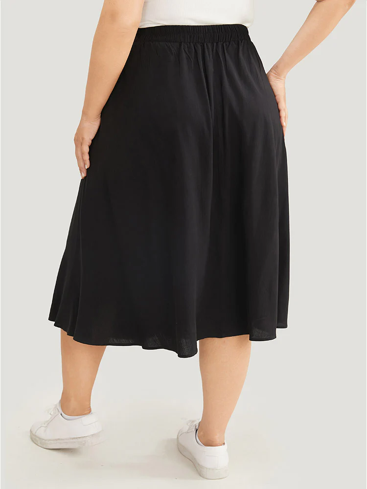 Solid Pocket Knot Elastic Waist Split Hem Skirt - Image 6