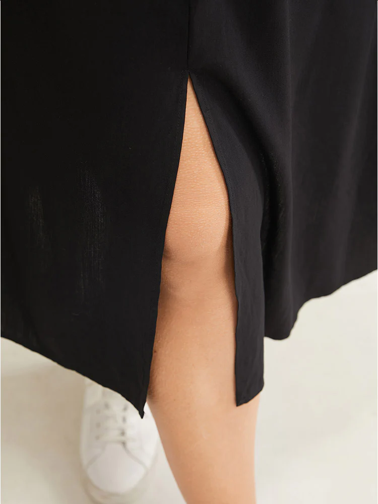 Solid Pocket Knot Elastic Waist Split Hem Skirt - Image 7