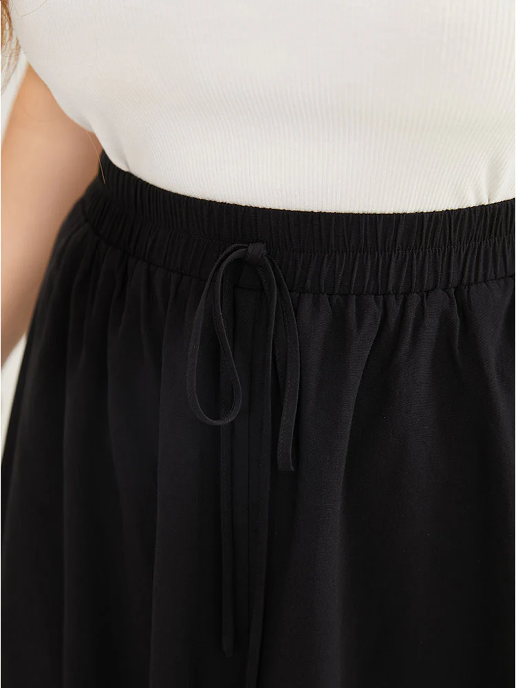 Solid Pocket Knot Elastic Waist Split Hem Skirt - Image 8
