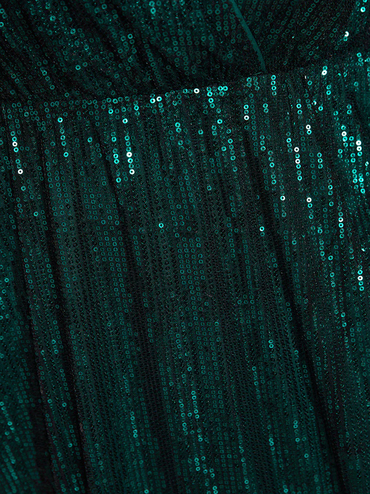 Solid Pocket Lantern Sleeve Wrap Sequin Dress - Image 7