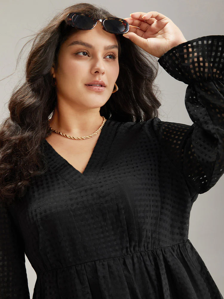 Solid Pocket Mesh Frill Trim Dress - Image 5