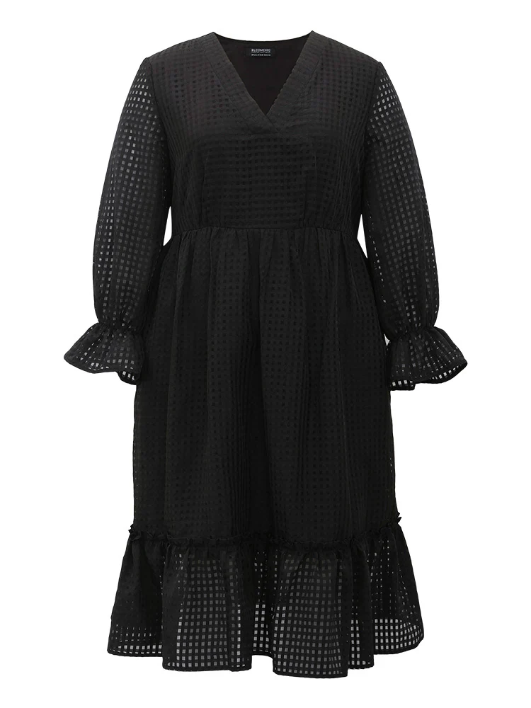 Solid Pocket Mesh Frill Trim Dress - Image 7