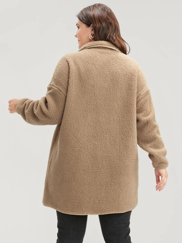 Solid Pocket Open Front Teddy Coat - Image 6