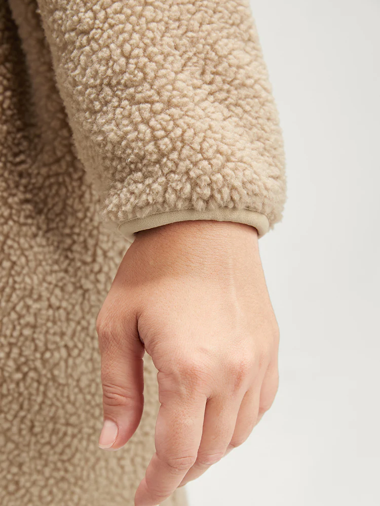 Solid Pocket Open Front Teddy Coat - Image 7