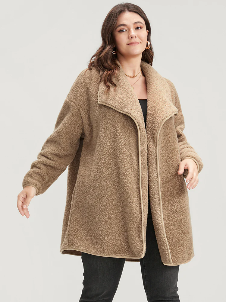 Solid Pocket Open Front Teddy Coat - Image 8