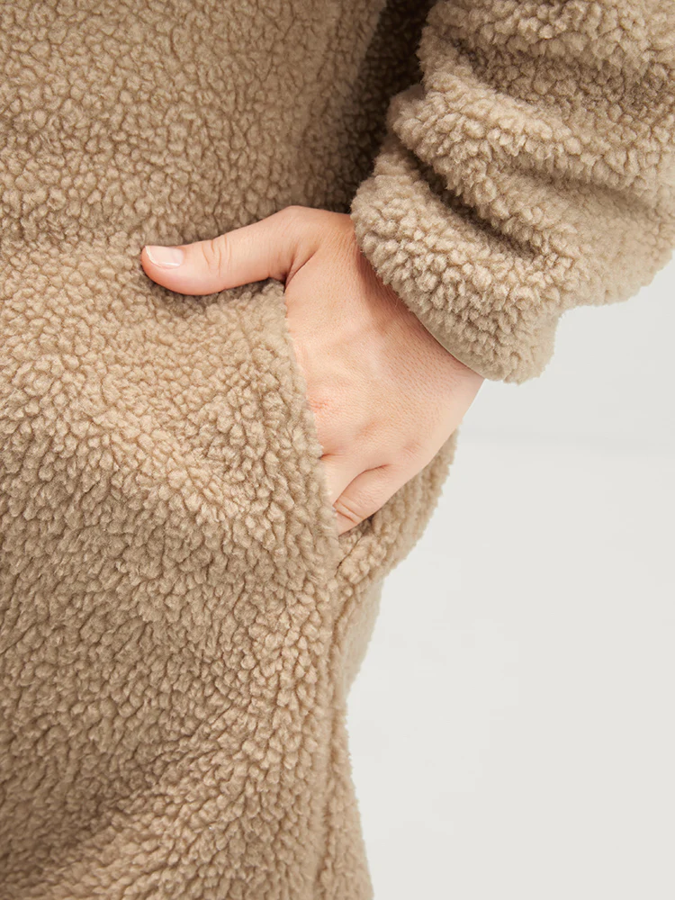 Solid Pocket Open Front Teddy Coat - Image 9