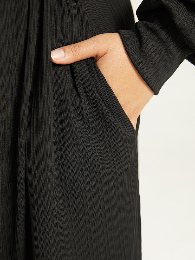 Rib Knit Solid Pocket Pleated Belted Dress - Image 9