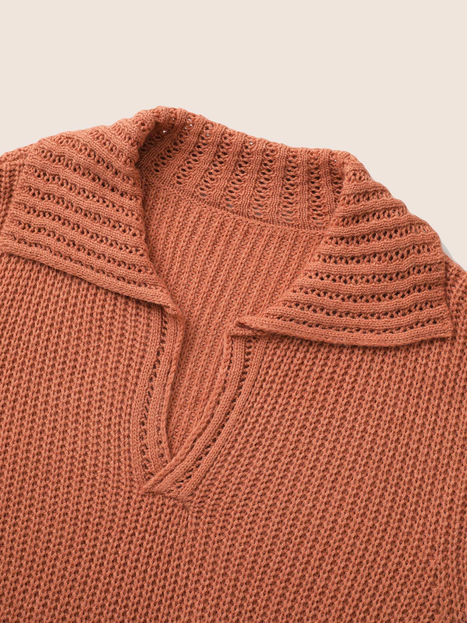 Solid Pocket Pointelle Knit Split Hem Pullover - Image 5