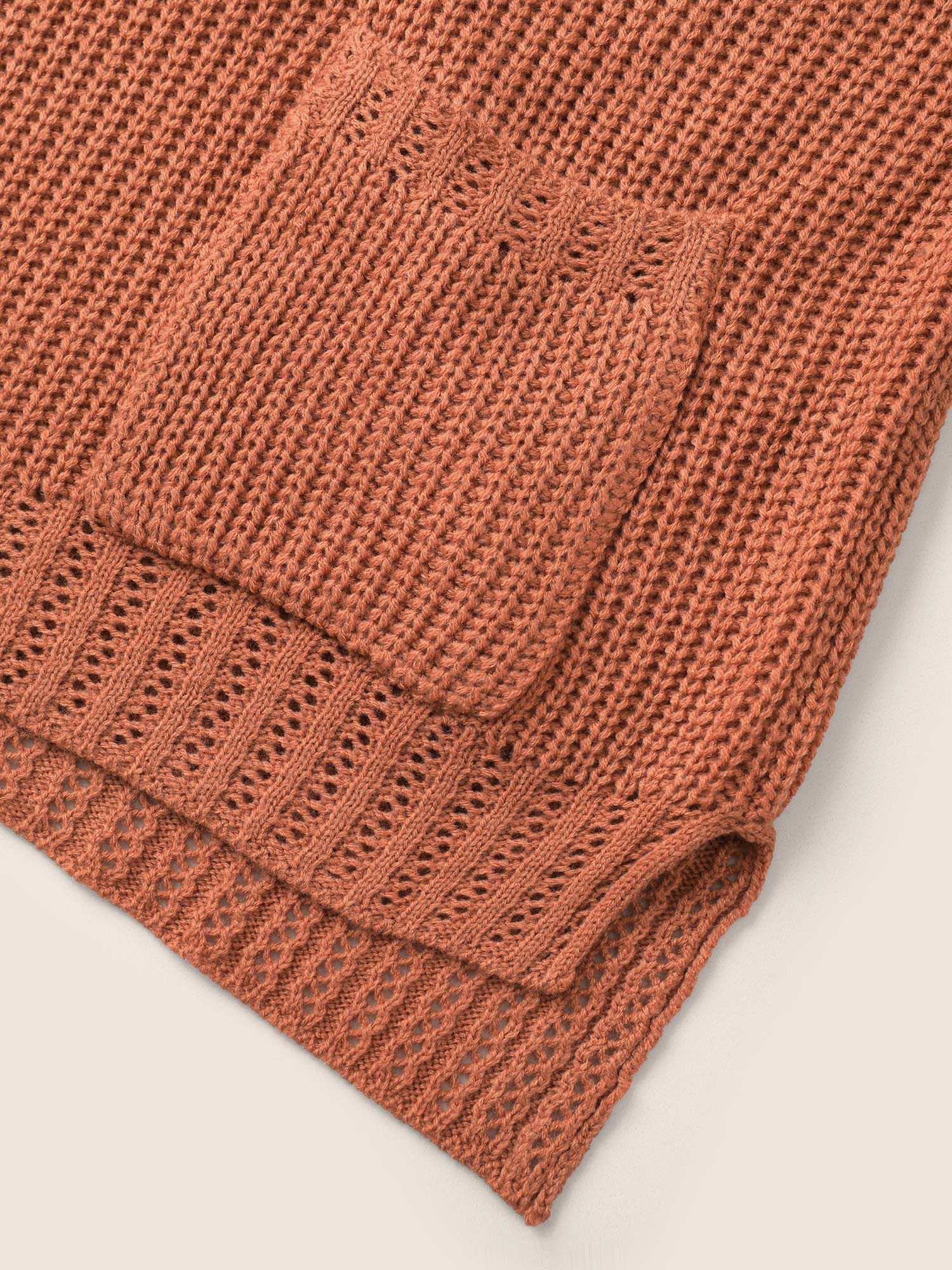 Solid Pocket Pointelle Knit Split Hem Pullover - Image 6