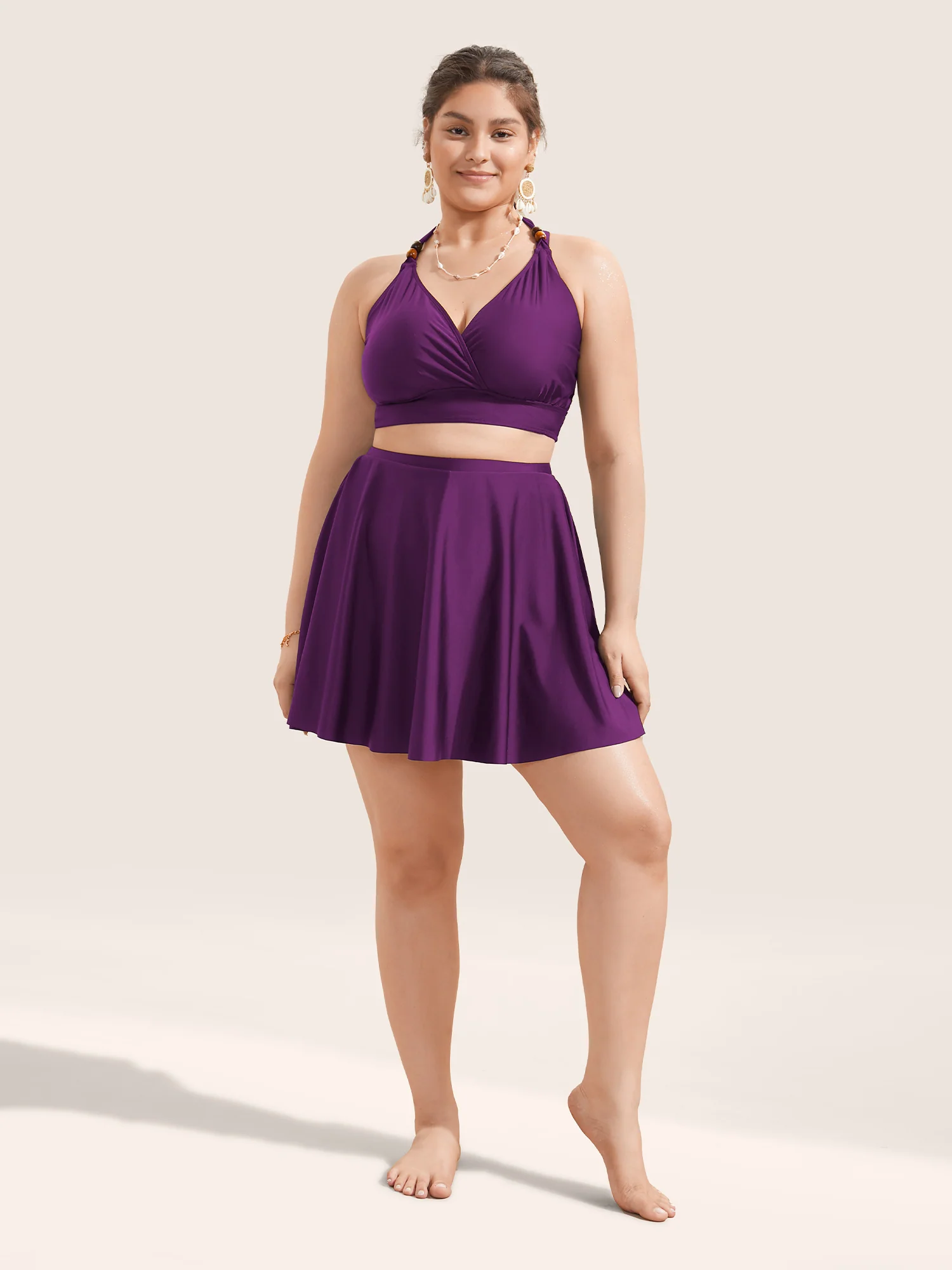 Solid Pocket Pleated Swim Skirt - Image 4