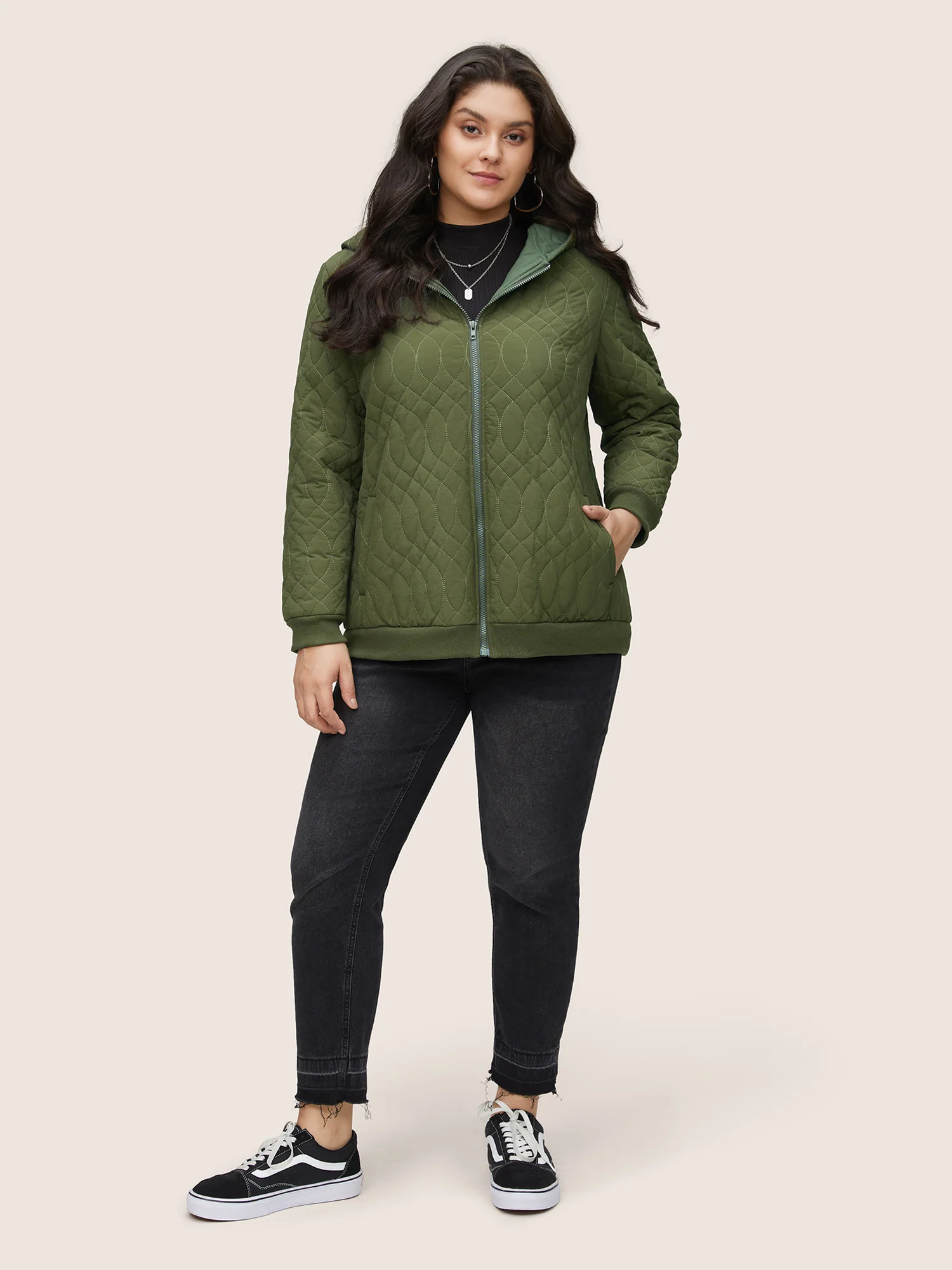 Solid Pocket Texture Lined Quilted Jacket - Image 2
