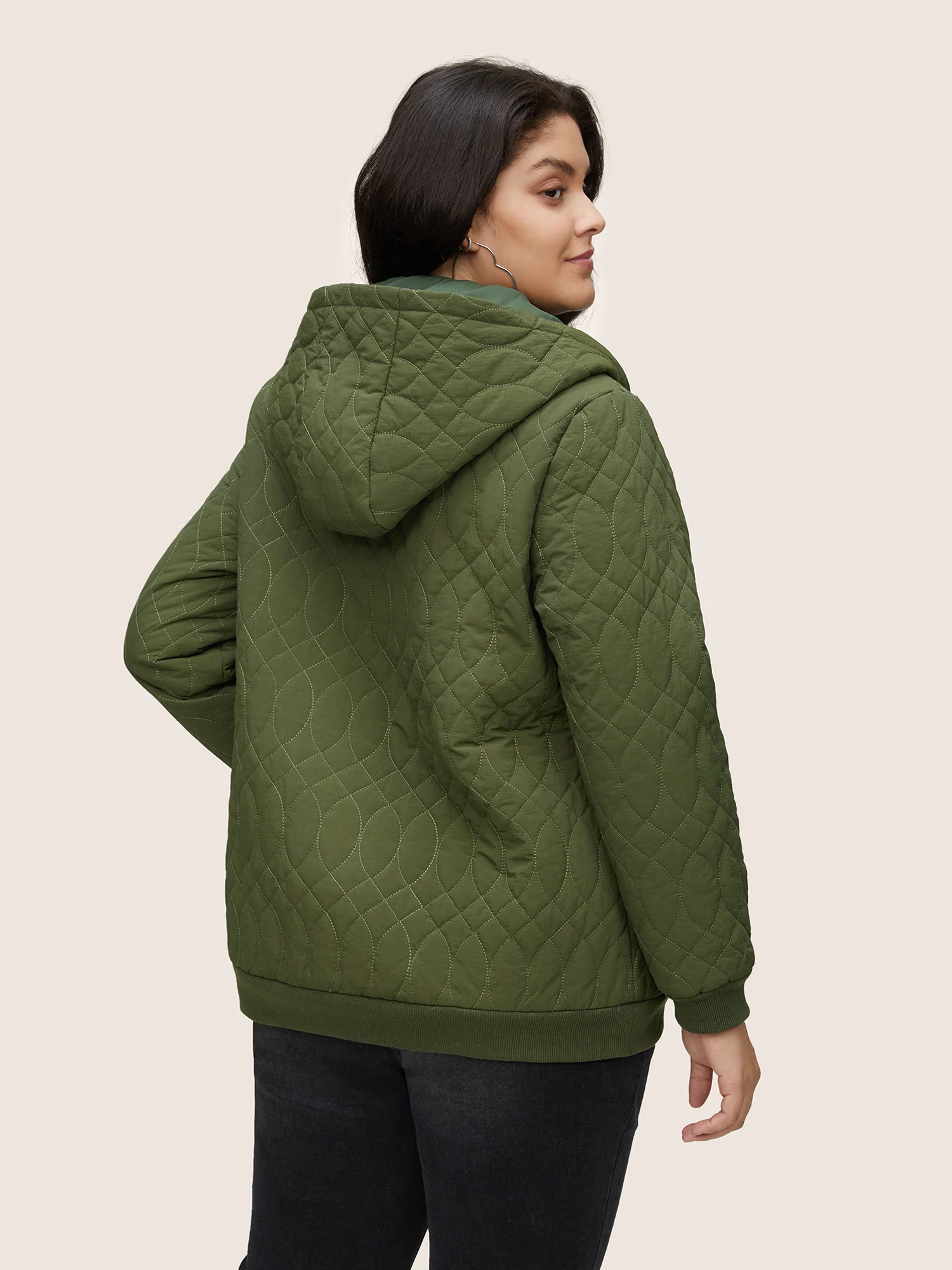 Solid Pocket Texture Lined Quilted Jacket - Image 3