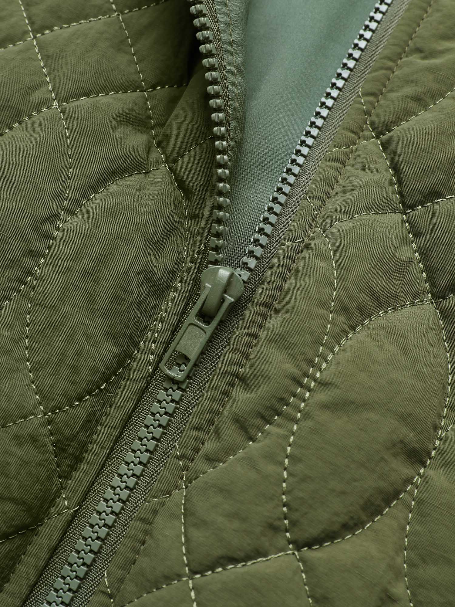Solid Pocket Texture Lined Quilted Jacket - Image 6