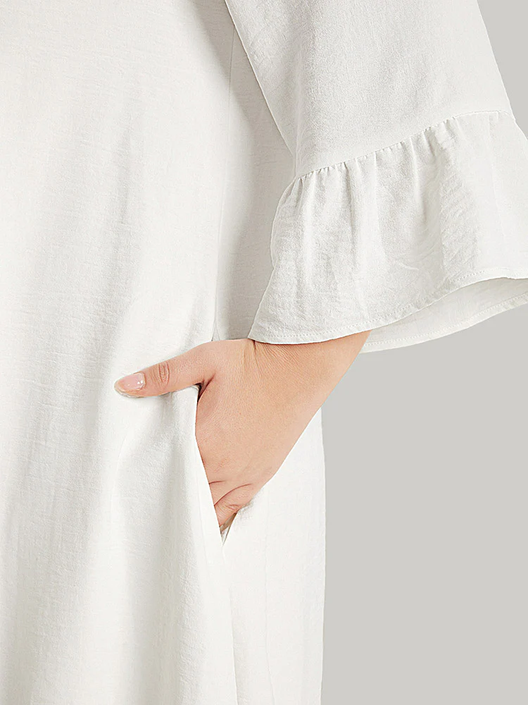 Solid Pocket Ties Tassels Bell Sleeve Dress - Image 10