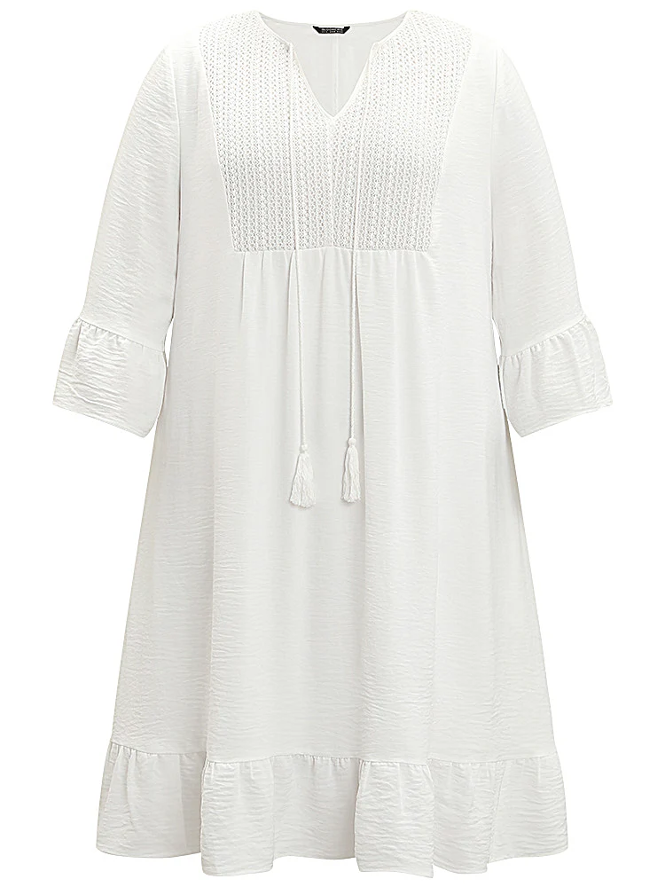 Solid Pocket Ties Tassels Bell Sleeve Dress - Image 12