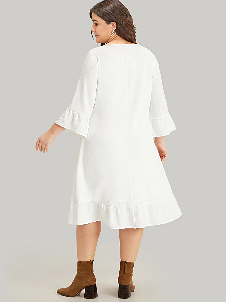 Solid Pocket Ties Tassels Bell Sleeve Dress - Image 4