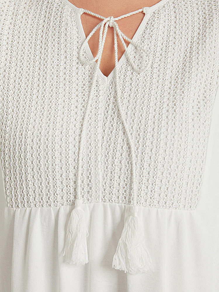 Solid Pocket Ties Tassels Bell Sleeve Dress - Image 9