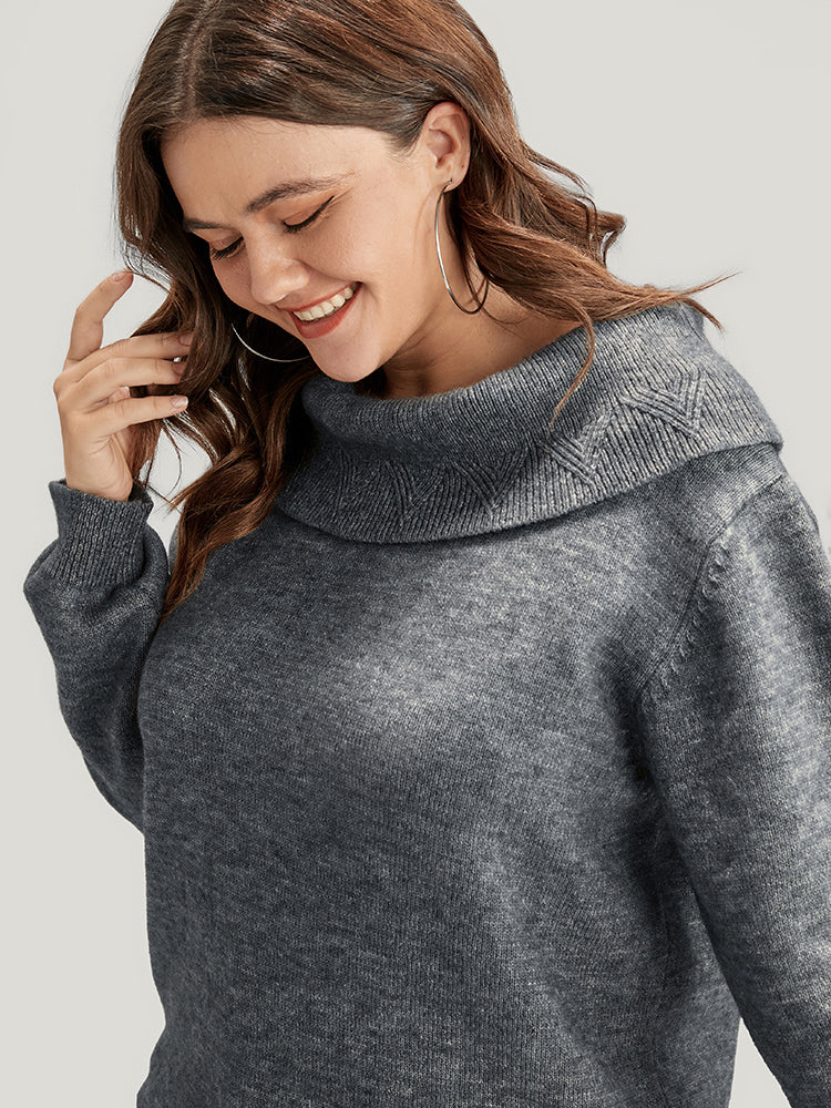 Solid Pointelle Knit Foldover Off Shoulder Knit Top - Image 5