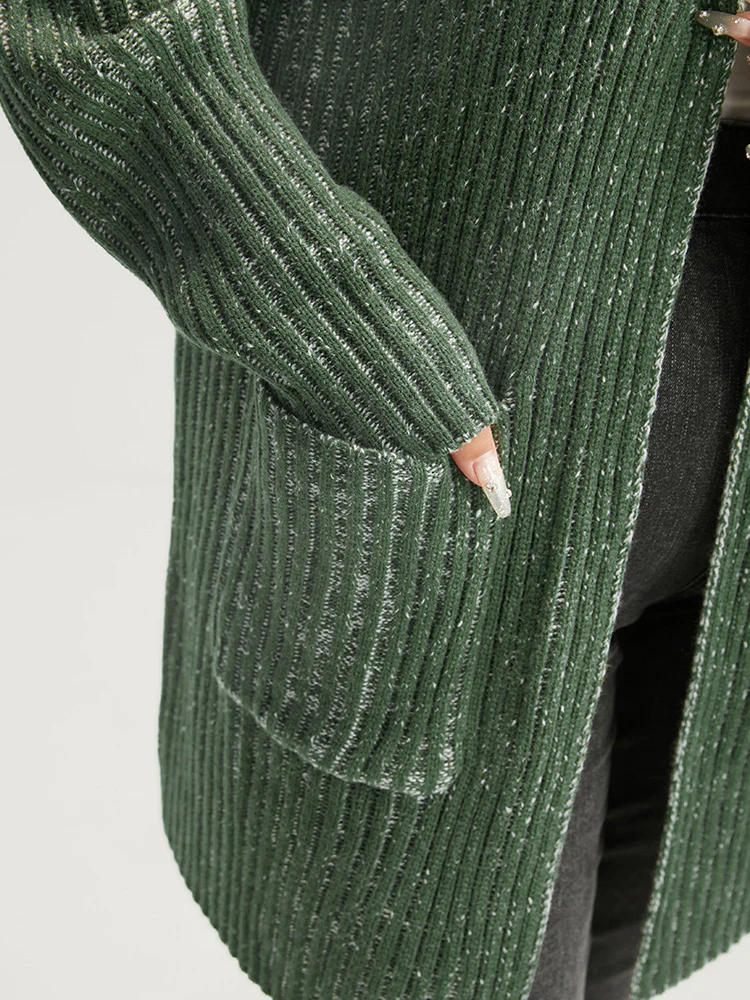 Solid Pointelle Knit Heather Rib Knit Open Front Cardigan - Image 6