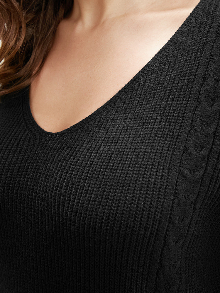 Solid Pointelle Knit Lantern Sleeve Cut Out Split Knit Top - Image 6