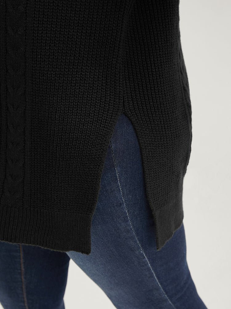 Solid Pointelle Knit Lantern Sleeve Cut Out Split Knit Top - Image 8