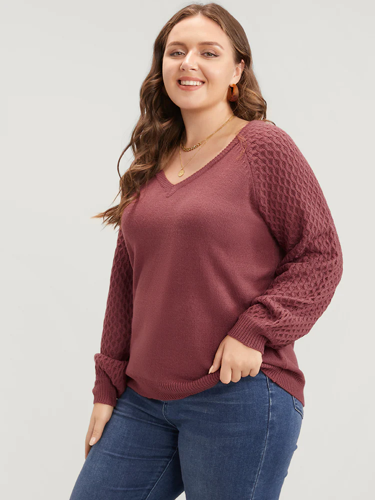 Solid Pointelle Knit Lantern Sleeve Knit Top - Image 3