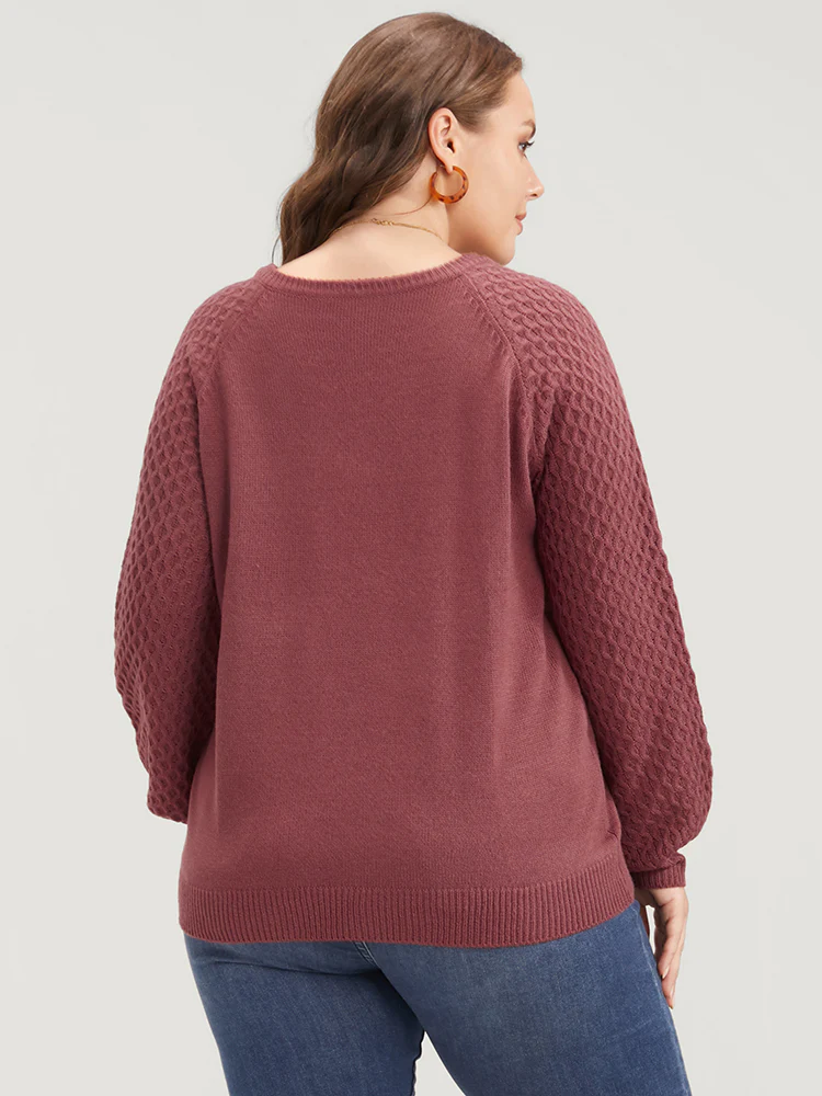 Solid Pointelle Knit Lantern Sleeve Knit Top - Image 5