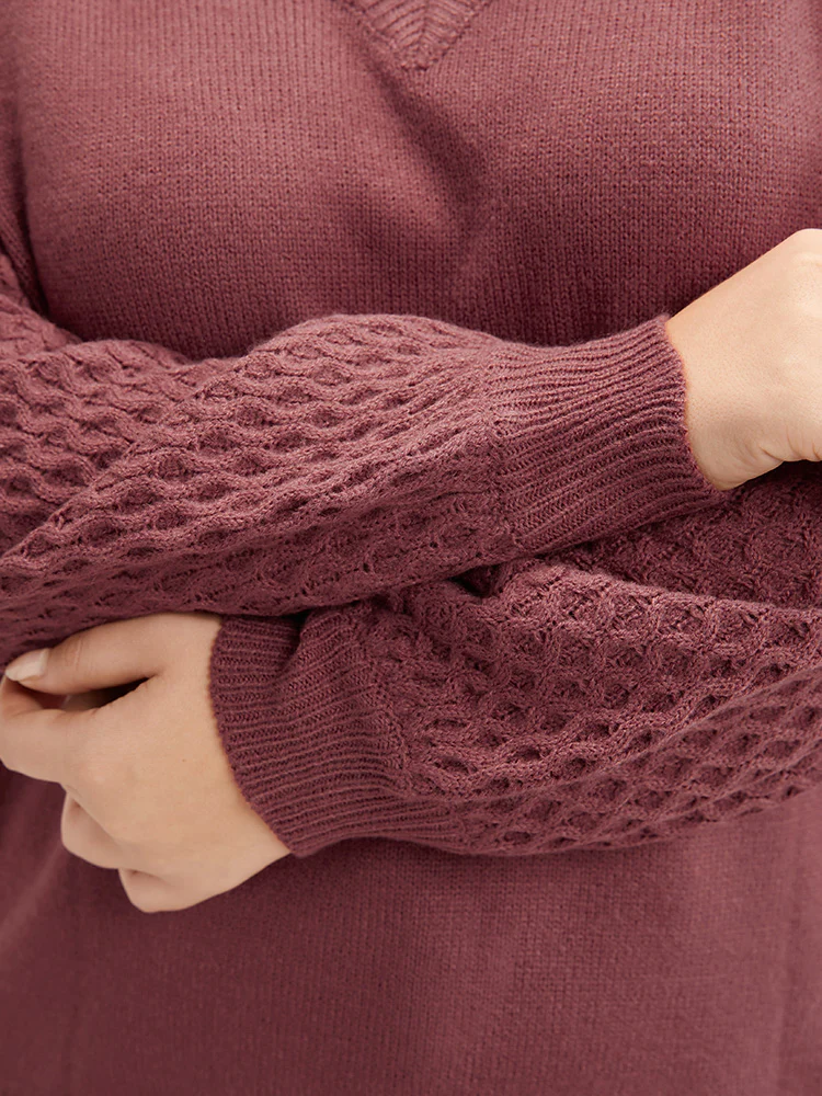 Solid Pointelle Knit Lantern Sleeve Knit Top - Image 6
