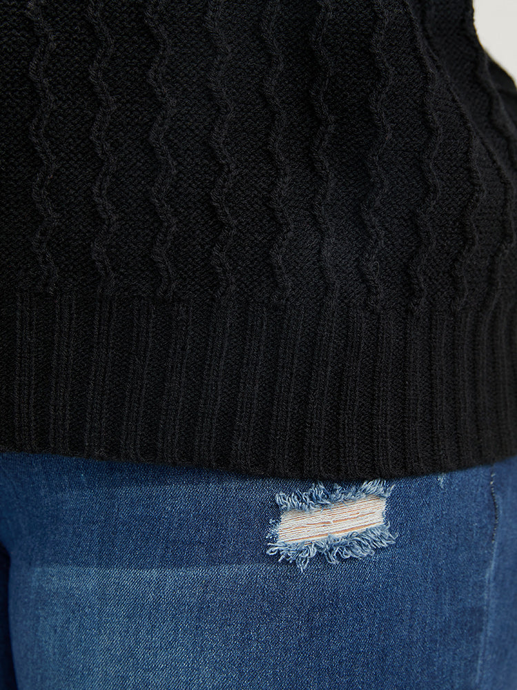Solid Pointelle Knit Pearls Beaded Collar Neck Knit Top - Image 9